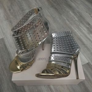 Jimmy Choo 'Malika' metallic strappy heels